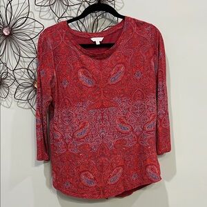 Lucky Brand Red and Gray 3/4 Sleeve Blouse